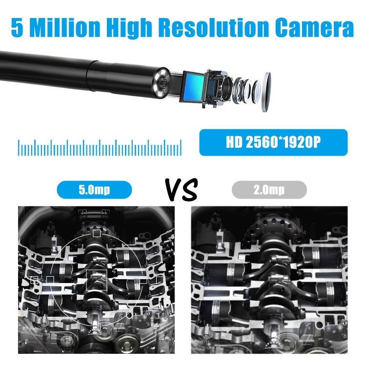 Câmara de Inspeção Endoscópica WIFI HD 5.0MP F220 5.5mm com 6 LEDs, Comprimento: 5m, Comprimento: 5m