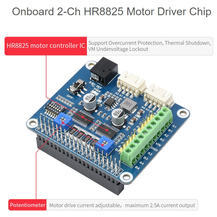 Waveshare HAT Motor de Passo HRB8825 para Raspberry Pi, Controla Dois Motores de Passo, Até 1/32 Microstepping
