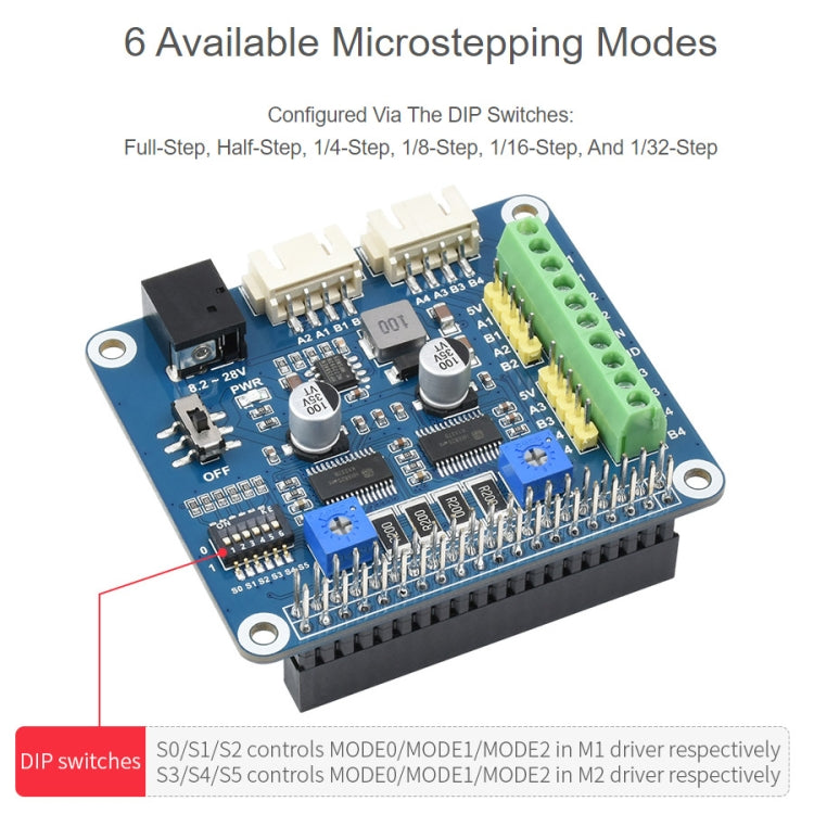 Waveshare HAT Motor de Passo HRB8825 para Raspberry Pi, Controla Dois Motores de Passo, Até 1/32 Microstepping
