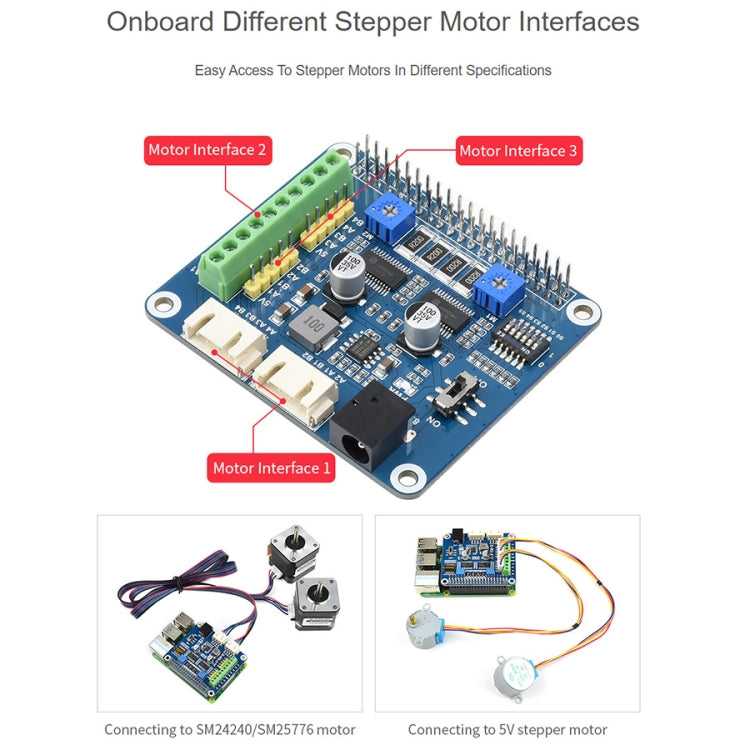 Waveshare HAT Motor de Passo HRB8825 para Raspberry Pi, Controla Dois Motores de Passo, Até 1/32 Microstepping