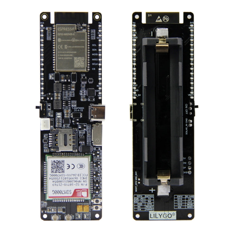 Módulo de Desenvolvimento de Carregamento Solar com Suporte de Bateria 18560 WiFi Bluetooth, T-SIM7000G