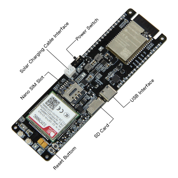 Módulo de Desenvolvimento de Carregamento Solar com Suporte de Bateria 18560 WiFi Bluetooth, T-SIM7000G