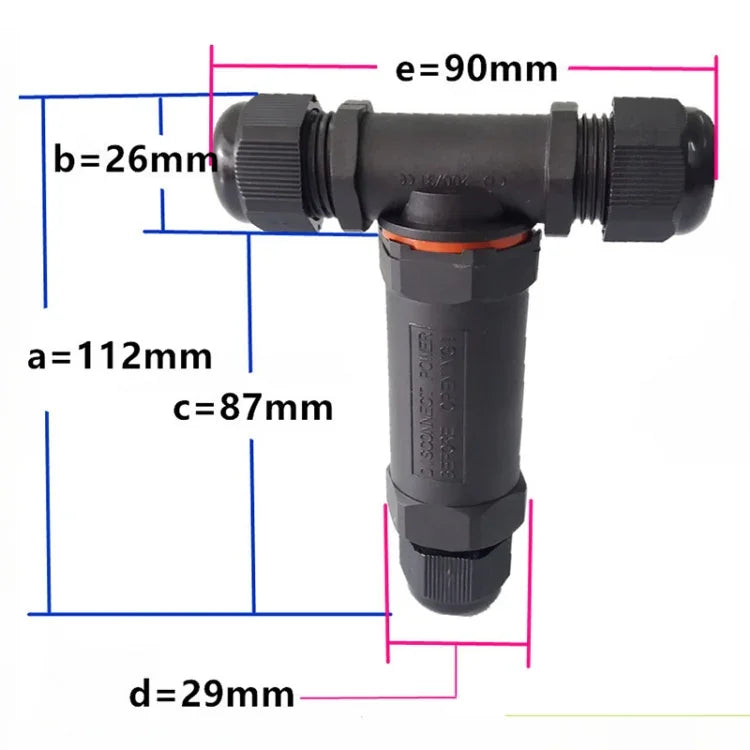 Conector de Cabo Tipo T de 3 Pinos IP68 Impermeável XY25, XY25(T3)