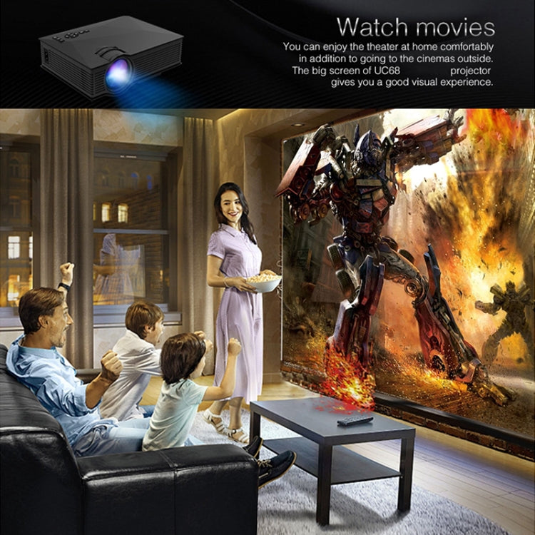 UC68 Projetor LED Multimédia para Cinema em Casa 80ANSI 800x400 HD 1080P, Suporta USB/SD/HDMI/VGA/IR, UC68 800x400
