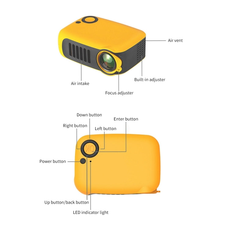 Projetor portátil A2000 800 lúmens LCD para cinema em casa, suporte 1080P, ficha UK