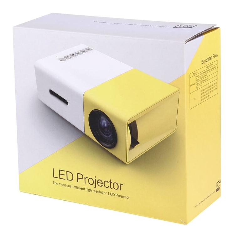YG-300 0.8-2M 24-60 polegadas 400-600 Lumens Projetor LED HD Cinema em Casa com Cabo Conversor de Vídeo 3 em 1 e Comando à Distância, Tamanho: 12,6 x 8,6 x 4,6 cm, Ficha UE