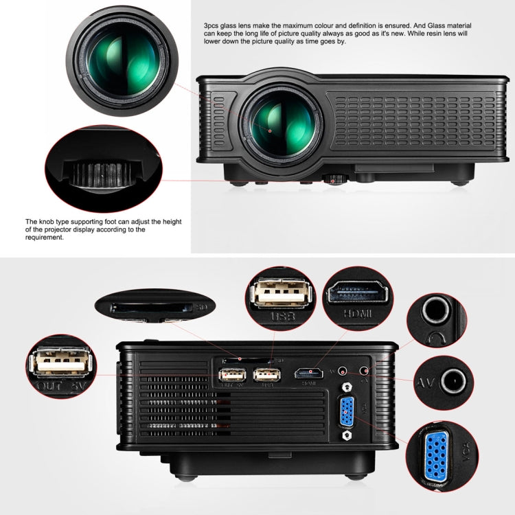 LY-50 Projetor LED para Cinema em Casa 1800 Lumens 1280x800 com Comando à Distância, Suporta AV & USB & VGA & HDMI, LY-50