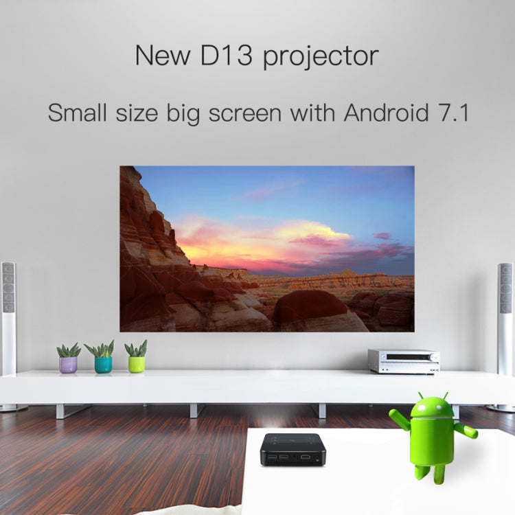 D13 Projetor Mini de Bolso Android 7.1.2 2+16G 854 x 480 4K DLP Smart LED WIFI para Cinema em Casa, Suporta USB / TF / HDMI
