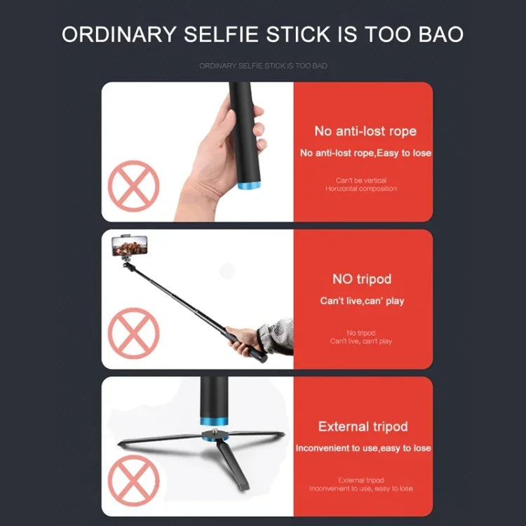 RUIGPRO Tripé Portátil de Mão Monopé Telescópico para Selfie para GoPro, Insta360, DJI e Outras Câmaras de Ação, Preto