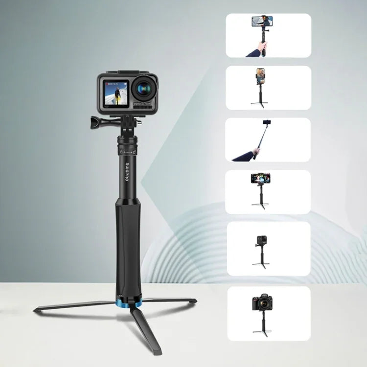 RUIGPRO Tripé Portátil de Mão Monopé Telescópico para Selfie para GoPro, Insta360, DJI e Outras Câmaras de Ação, Preto