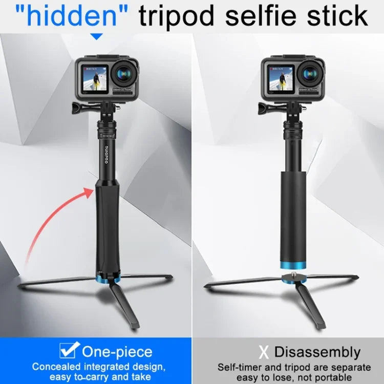 RUIGPRO Tripé Portátil de Mão Monopé Telescópico para Selfie para GoPro, Insta360, DJI e Outras Câmaras de Ação, Preto