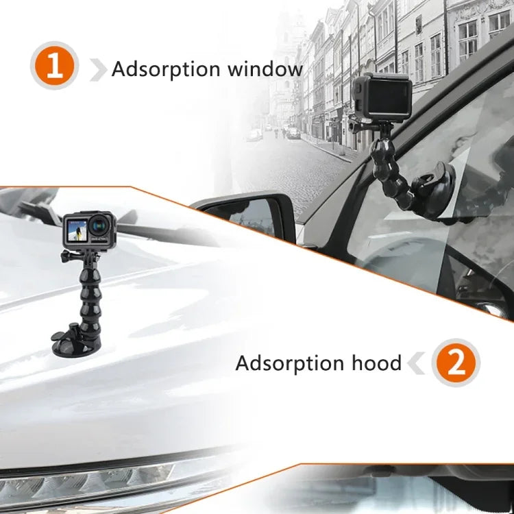 Montagem com Garra Flexível de Ventosa para GoPro, Insta360, DJI e Outras Câmaras de Ação, Garra Flexível