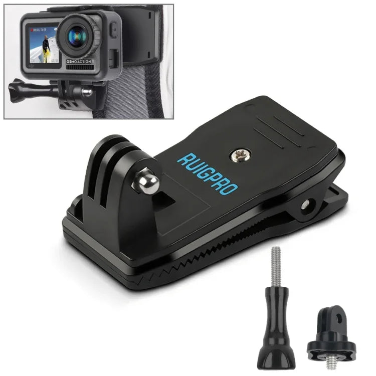 RUIGPRO Suporte de Clipe para Mochila com Rotação de 360 Graus e Parafuso para GoPro, Insta360, DJI e Outras Câmaras de Ação, Clipe com Rotação de 360 Graus