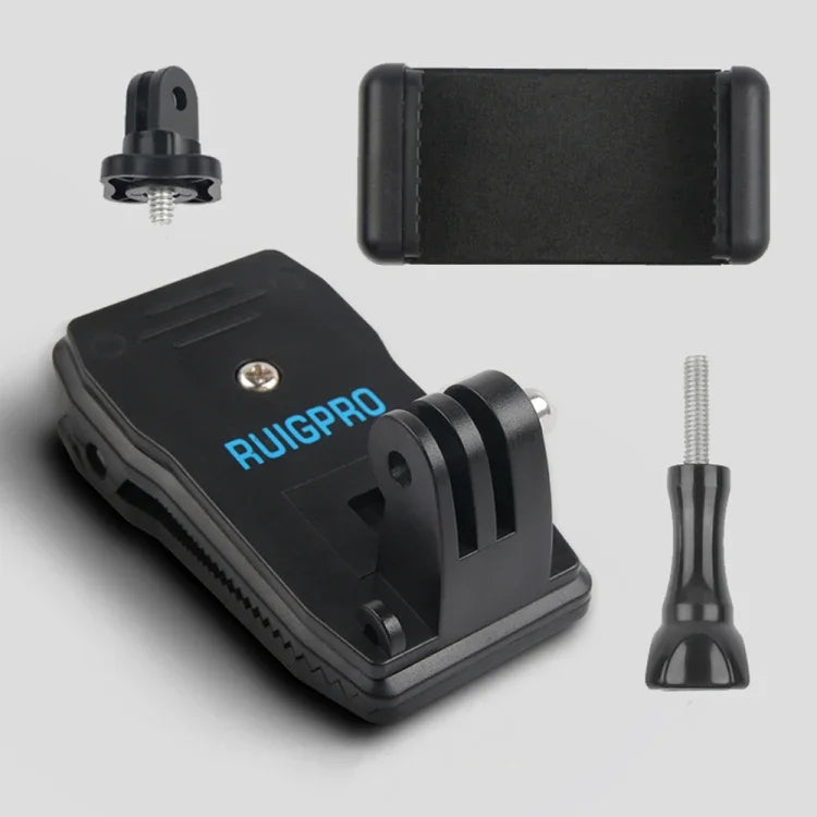 RUIGPRO Suporte de Clipe para Mochila com Rotação de 360 Graus + Suporte para Telemóvel para GoPro, Insta360, DJI e Outras Câmaras de Ação, Rec-Mounts+Clamp