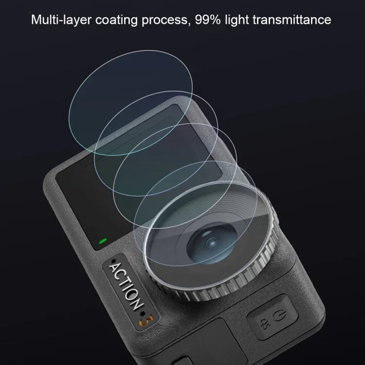 Película Protetora Diamante Anti-Explosão 3 em 1 para Lente Frontal e Ecrã Traseiro do DJI Osmo Action 3, Para DJI Osmo Action 3