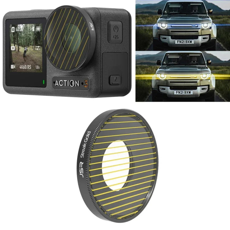 Filtro de Lente Streak Drawing JSR para DJI Osmo Action 3, Streak Dourado, Streak Azul