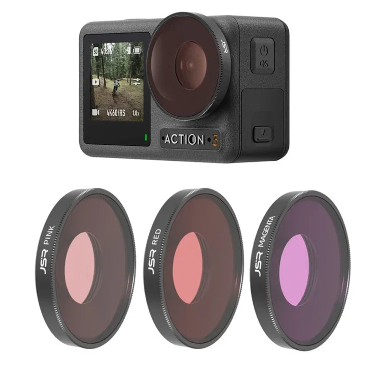 Filtro de Lente de Cor Vermelho / Rosa / Roxo para Mergulho JSR para DJI Osmo Action 3, Filtro de Mergulho 3 em 1