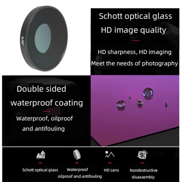 Filtro de Lente JSR 4 em 1 UV CPL ND16 ND32 para DJI Osmo Action 3, 4 em 1