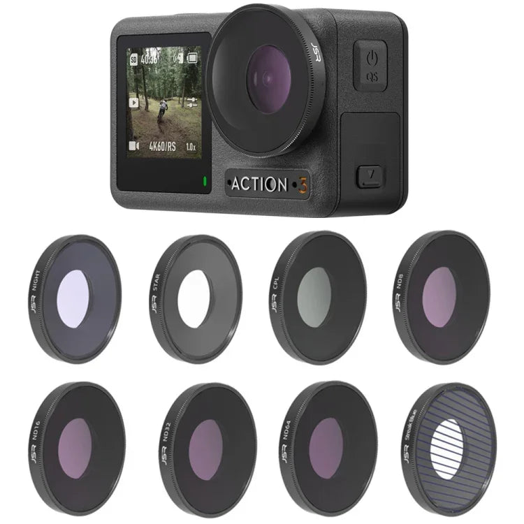Filtro de Lente JSR 8 em 1 Streak Azul CPL ND8 ND16 ND32 ND64 STAR NIGHT para DJI Osmo Action 3, 8 em 1
