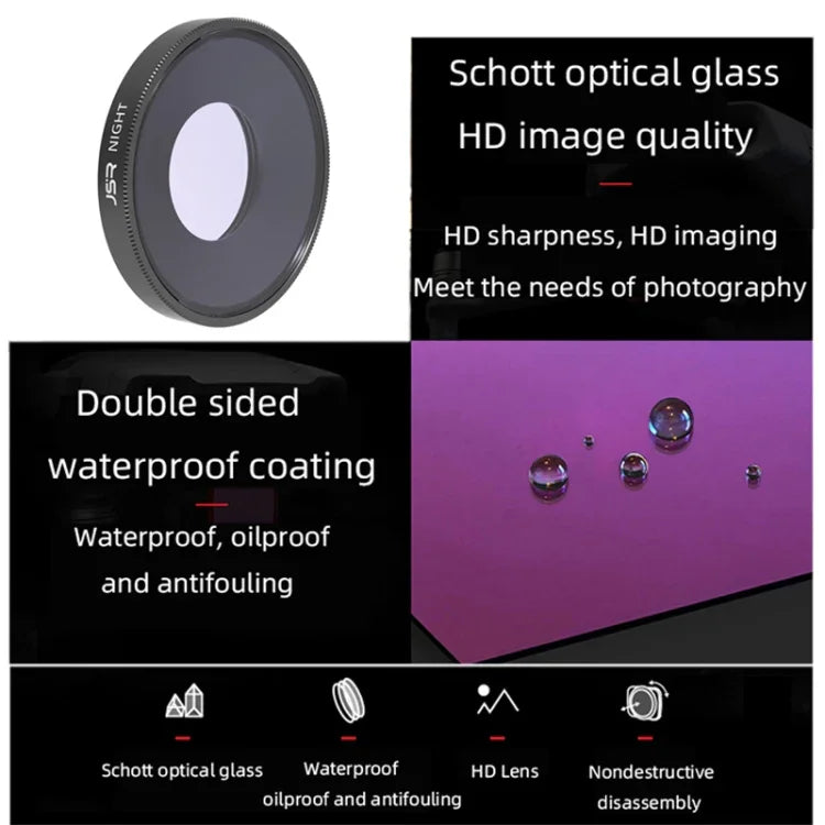 Filtro de Lente JSR 8 em 1 Streak Azul CPL ND8 ND16 ND32 ND64 STAR NIGHT para DJI Osmo Action 3, 8 em 1