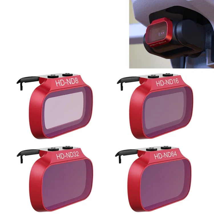 Conjunto de 4 Filtros ND8 / 16 / 32 / 64 para Lente com Dimerização PGYTECH P-12A-019 para DJI Mavic Mini, Filtros ND8 / 16 / 32 / 64