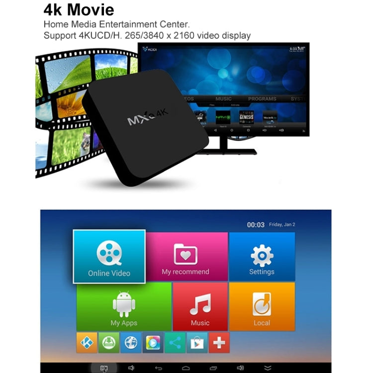 MXQ Pro 5G Media Player Full HD 1280 x 720 1GB+8GB RK30Board Quad Core Android 7.1 Caixa TV com Comando à Distância