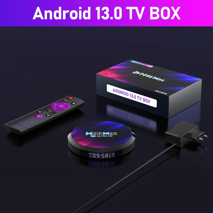 H96 Max 8K Ultra HD Smart TV Box Android 13.0 Media Player com Comando à Distância, RK3528 Quad-Core, 4GB+64GB, 4GB+64GB