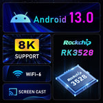 H96 Max 8K Ultra HD Smart TV Box Android 13.0 Media Player com Comando à Distância, RK3528 Quad-Core, 4GB+64GB, 4GB+64GB