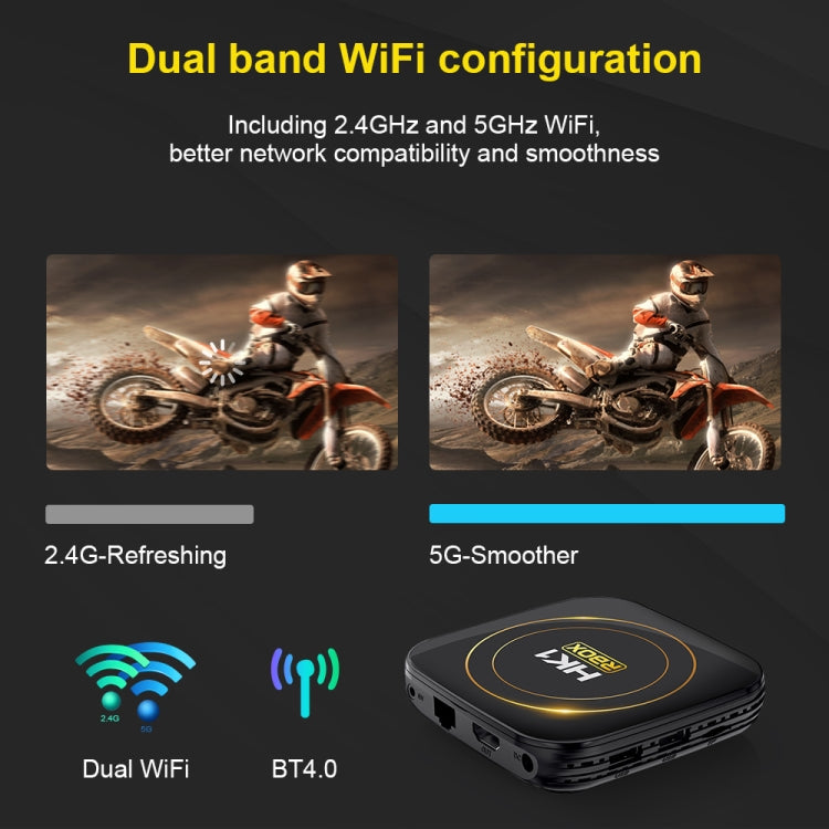 HK1 RBOX-H8S 4K Ultra HD Android 12.0 Smart TV Box com Comando à Distância, Allwinner H618 Quad-Core, 4GB+64GB, 4GB+64GB