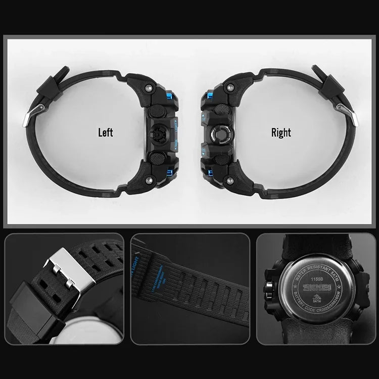 Relógio de Pulso Masculino SKMEI 1155B Multifuncional para Desporto ao Ar Livre, Noctilucente, Impermeável, com Mostrador Grande