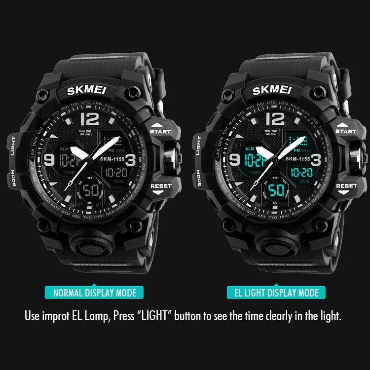 Relógio de Pulso Masculino SKMEI 1155B Multifuncional para Desporto ao Ar Livre, Noctilucente, Impermeável, com Mostrador Grande