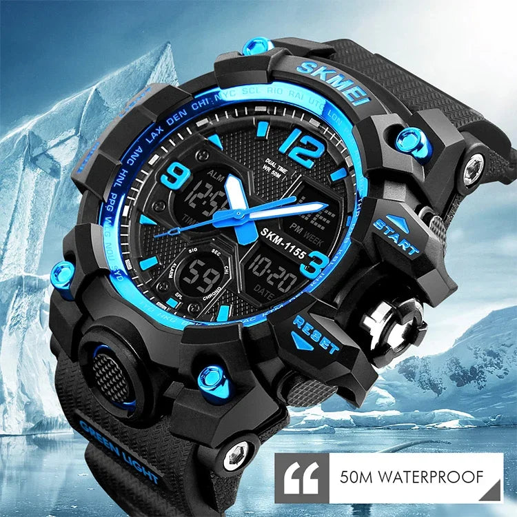Relógio de Pulso Masculino SKMEI 1155B Multifuncional para Desporto ao Ar Livre, Noctilucente, Impermeável, com Mostrador Grande