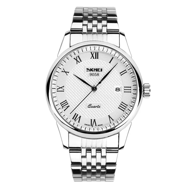Relógio de Pulso SKMEI 9058 Multifuncional, Impermeável, de Moda para Exterior, Correia de Aço em Quartzo, Estilo Masculino Preto, Estilo Masculino Branco, Estilo Masculino Azul, Estilo Feminino Preto, Estilo Feminino Branco, Estilo Feminino Azul