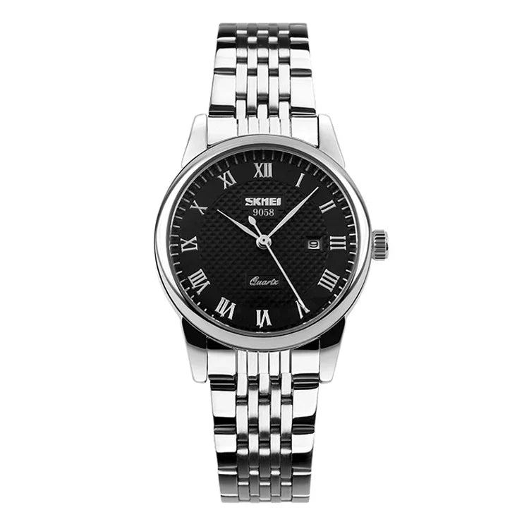 Relógio de Pulso SKMEI 9058 Multifuncional, Impermeável, de Moda para Exterior, Correia de Aço em Quartzo, Estilo Masculino Preto, Estilo Masculino Branco, Estilo Masculino Azul, Estilo Feminino Preto, Estilo Feminino Branco, Estilo Feminino Azul