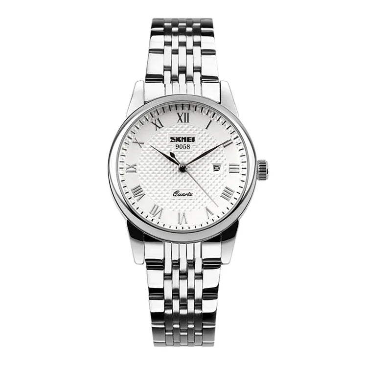 Relógio de Pulso SKMEI 9058 Multifuncional, Impermeável, de Moda para Exterior, Correia de Aço em Quartzo, Estilo Masculino Preto, Estilo Masculino Branco, Estilo Masculino Azul, Estilo Feminino Preto, Estilo Feminino Branco, Estilo Feminino Azul