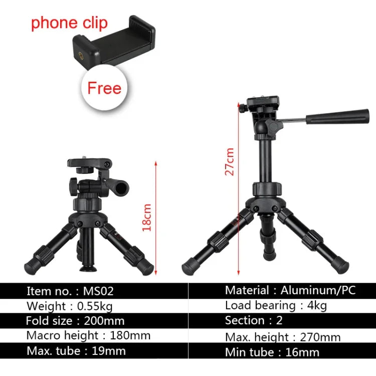 Tripé de Mesa Pequeno e Leve BEXIN MS02 para Câmara DSLR e Telemóvel, MS02