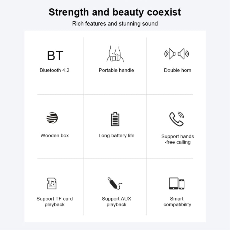 Coluna Bluetooth 4.2 Portátil de Madeira D10, D10 (Textura Madeira Vermelha)