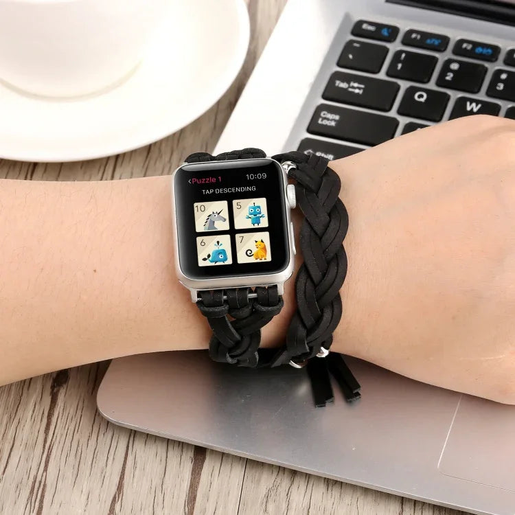 Correia de relógio em pele trançada à mão para Apple Watch Series 6 & SE & 5 & 4 44mm / 3 & 2 & 1 42mm, Para Apple Watch Ultra 49mm / Series 8&7 45mm / SE 2&6&SE&5&4 44mm / 3&2&1 42mm, Para Apple Watch Series 7 45mm / 6 & SE & 5 & 4 44mm / 3 & 2 & 1 42mm