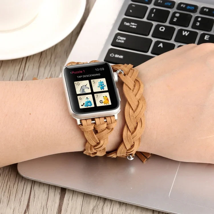 Correia de relógio em pele trançada à mão para Apple Watch Series 6 & SE & 5 & 4 44mm / 3 & 2 & 1 42mm, Para Apple Watch Ultra 49mm / Series 8&7 45mm / SE 2&6&SE&5&4 44mm / 3&2&1 42mm, Para Apple Watch Series 7 45mm / 6 & SE & 5 & 4 44mm / 3 & 2 & 1 42mm