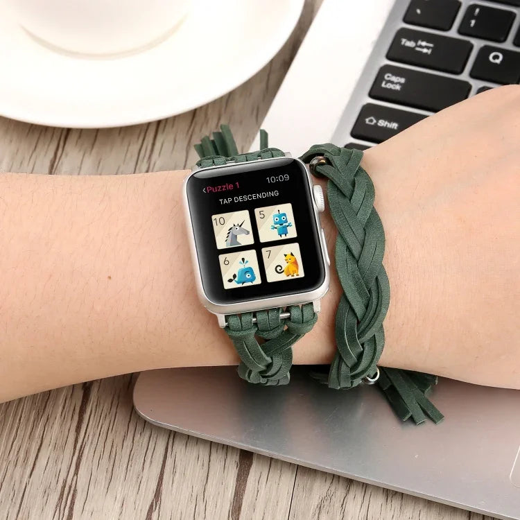 Correia de relógio em pele trançada à mão para Apple Watch Series 6 & SE & 5 & 4 44mm / 3 & 2 & 1 42mm, Para Apple Watch Ultra 49mm / Series 8&7 45mm / SE 2&6&SE&5&4 44mm / 3&2&1 42mm, Para Apple Watch Series 7 45mm / 6 & SE & 5 & 4 44mm / 3 & 2 & 1 42mm