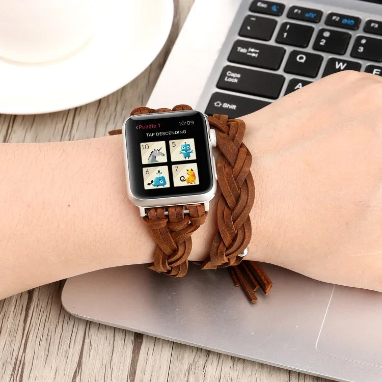 Correia de relógio em pele trançada à mão para Apple Watch Series 6 & SE & 5 & 4 44mm / 3 & 2 & 1 42mm, Para Apple Watch Ultra 49mm / Series 8&7 45mm / SE 2&6&SE&5&4 44mm / 3&2&1 42mm, Para Apple Watch Series 7 45mm / 6 & SE & 5 & 4 44mm / 3 & 2 & 1 42mm