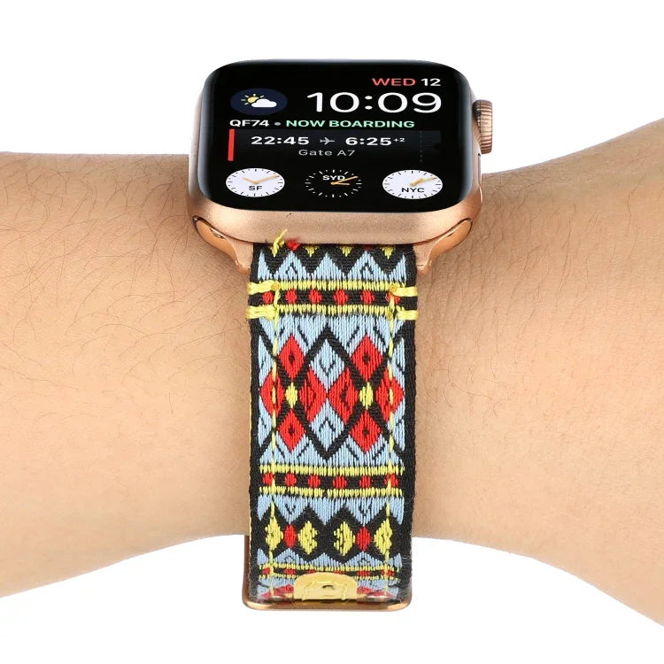 Correia de relógio em pele étnica para Apple Watch Series 6 & SE & 5 & 4 44mm / 3 & 2 & 1 42mm, Para Apple Watch Series 7 45mm / 6 & SE & 5 & 4 44mm / 3 & 2 & 1 42mm