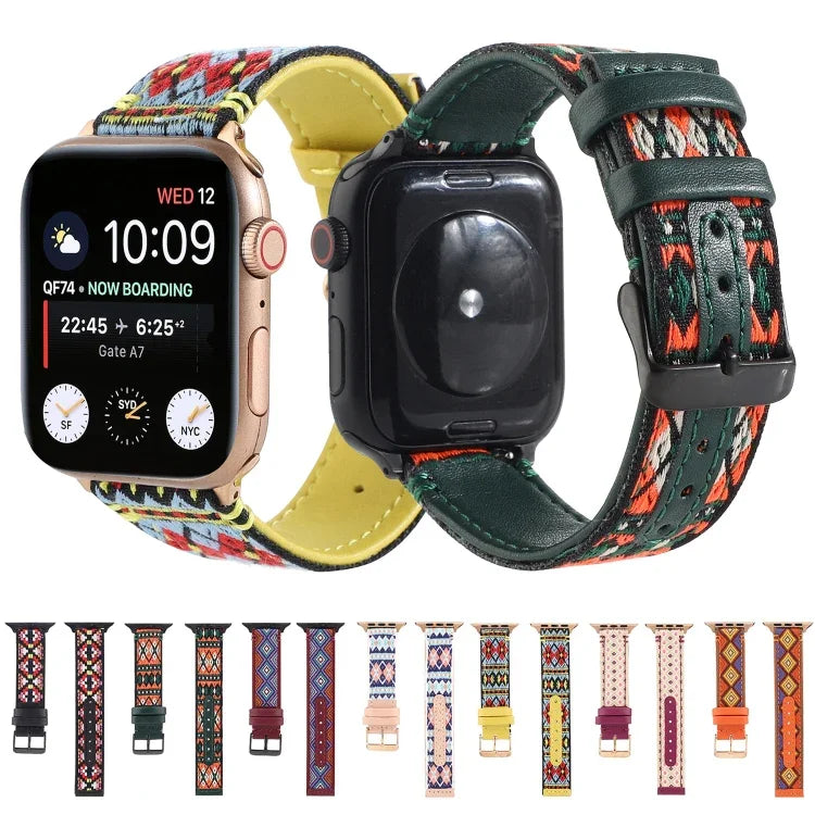 Correia de relógio em pele étnica para Apple Watch Series 6 & SE & 5 & 4 44mm / 3 & 2 & 1 42mm, Para Apple Watch Series 7 45mm / 6 & SE & 5 & 4 44mm / 3 & 2 & 1 42mm