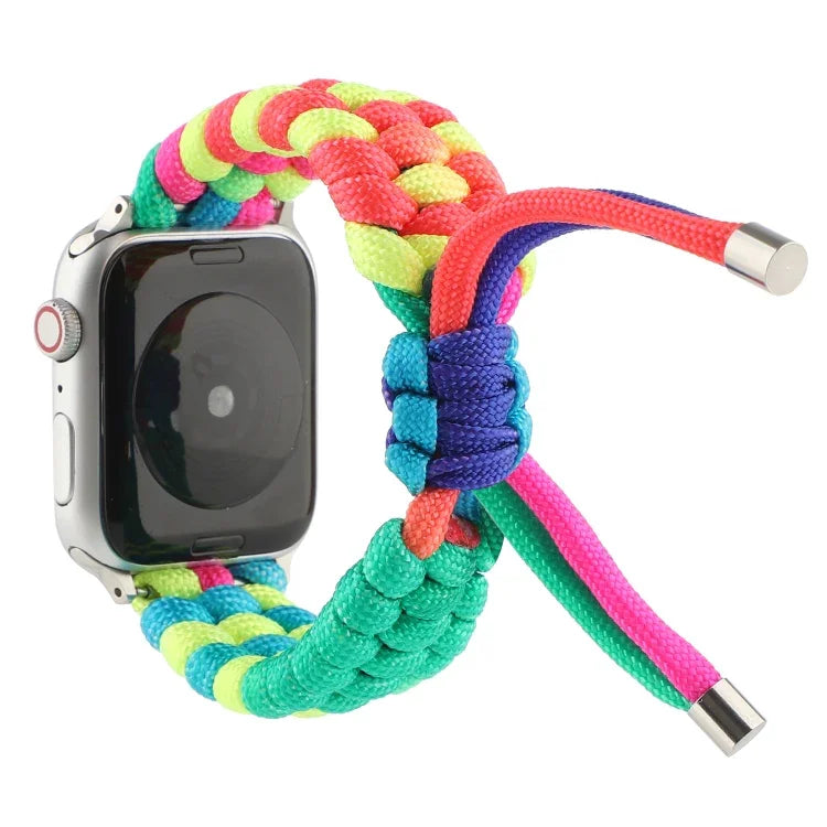 Pulseira Rainbow Umbrella Cord Para Apple Watch Series 6 & SE & 5 & 4 40mm / 3 & 2 & 1 38mm, Para Apple Watch Series 8&7 41mm / SE 2&6&SE&5&4 40mm / 3&2&1 38mm, Para Apple Watch Series 7 41mm / 6 & SE & 5 & 4 40mm / 3 & 2 & 1 38mm
