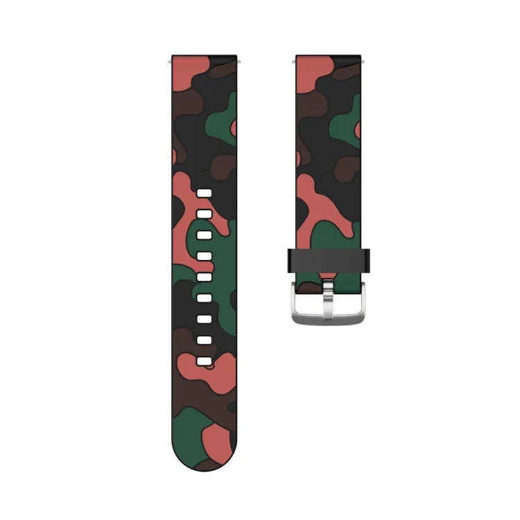 Pulseira de substituição em silicone camuflado para relógio com fivela prateada, 20mm para Samsung Galaxy Watch 3 41mm, 22mm para Samsung Galaxy Watch 3 45mm, 20mm para Samsung Galaxy Watch Active2 44mm, 20mm para Huawei Watch GT 2 42mm