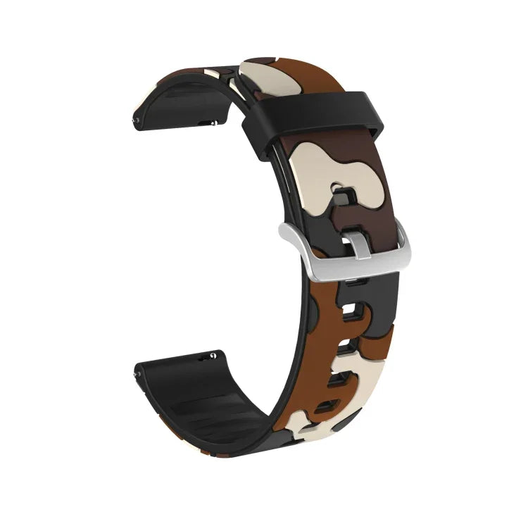 Pulseira de substituição em silicone camuflado para relógio com fivela prateada, 20mm para Samsung Galaxy Watch 3 41mm, 22mm para Samsung Galaxy Watch 3 45mm, 20mm para Samsung Galaxy Watch Active2 44mm, 20mm para Huawei Watch GT 2 42mm