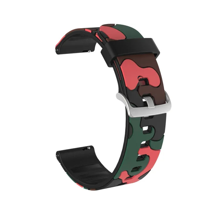 Pulseira de substituição em silicone camuflado para relógio com fivela prateada, 20mm para Samsung Galaxy Watch 3 41mm, 22mm para Samsung Galaxy Watch 3 45mm, 20mm para Samsung Galaxy Watch Active2 44mm, 20mm para Huawei Watch GT 2 42mm