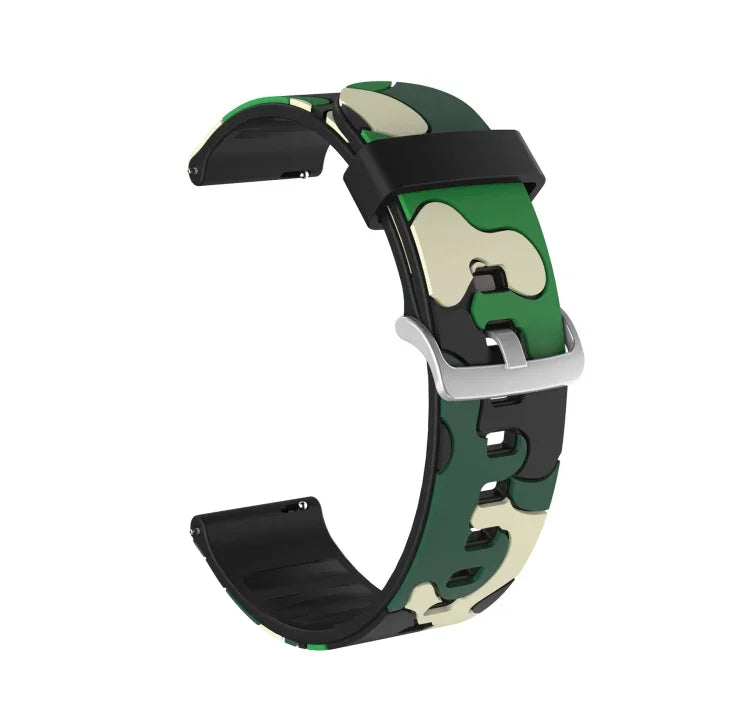 Pulseira de substituição em silicone camuflado para relógio com fivela prateada, 20mm para Samsung Galaxy Watch 3 41mm, 22mm para Samsung Galaxy Watch 3 45mm, 20mm para Samsung Galaxy Watch Active2 44mm, 20mm para Huawei Watch GT 2 42mm