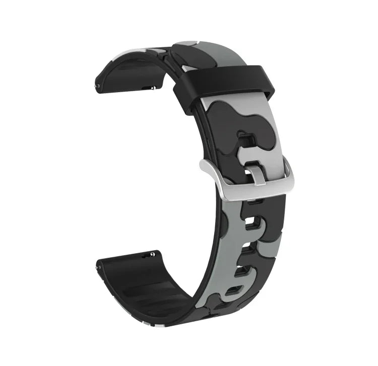 Pulseira de substituição em silicone camuflado para relógio com fivela prateada, 20mm para Samsung Galaxy Watch 3 41mm, 22mm para Samsung Galaxy Watch 3 45mm, 20mm para Samsung Galaxy Watch Active2 44mm, 20mm para Huawei Watch GT 2 42mm