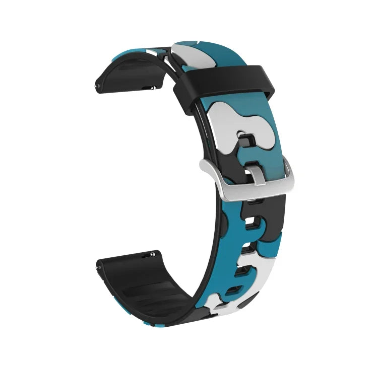 Pulseira de substituição em silicone camuflado para relógio com fivela prateada, 20mm para Samsung Galaxy Watch 3 41mm, 22mm para Samsung Galaxy Watch 3 45mm, 20mm para Samsung Galaxy Watch Active2 44mm, 20mm para Huawei Watch GT 2 42mm